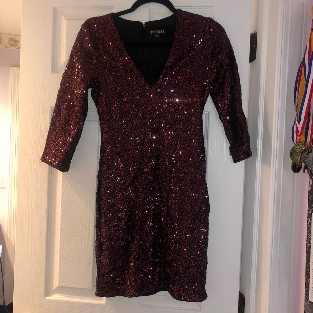 Red-maroon sequin dress from Express